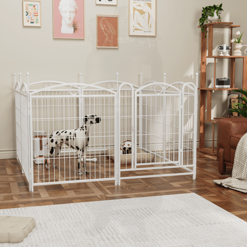 8-Panel 32-Inch Heavy-Duty Metal Dog Playpen, Foldable Pet Fence with Doors for Indoor/Outdoor Use, Synthetic Fiber Exercise Pen for Large, Medium, Small Dogs