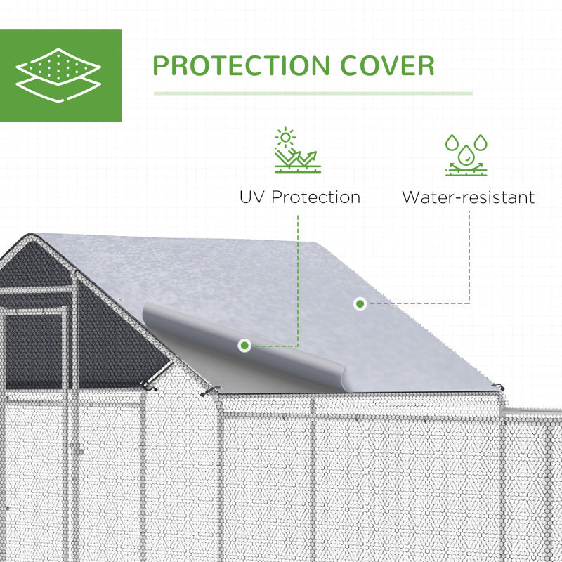 Spacious Metal Chicken Coop with Waterproof & UV-Resistant Cover - Ideal for Hens, Ducks, and Rabbits - Walk-In Poultry Cage for Outdoor Farm Use, 23' x 6.6' x 6.4