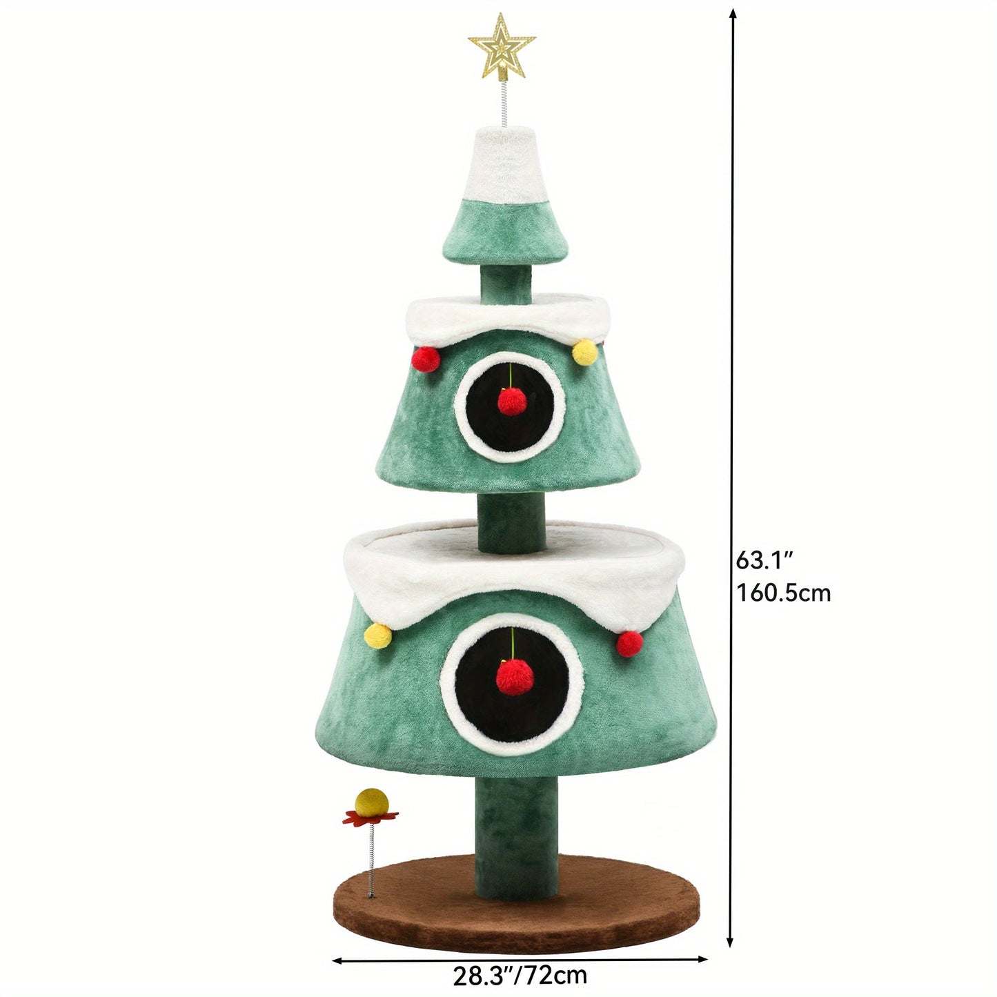 Christmas Cat Tree Tower with Cat House - Polyester Indoor Cat Condo with Play Area and Ornaments - Festive Pet-Friendly Decoration for Camping & Hiking