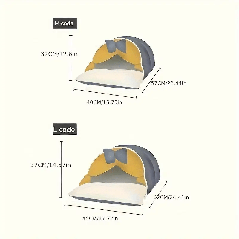 style plus pp cotton with gray bow, full and comfortable semi-enclosed cat bed - thickened warm winter tent with non-slip cushion and removable pad, dedicated for deep sleep (with 2 toy balls)