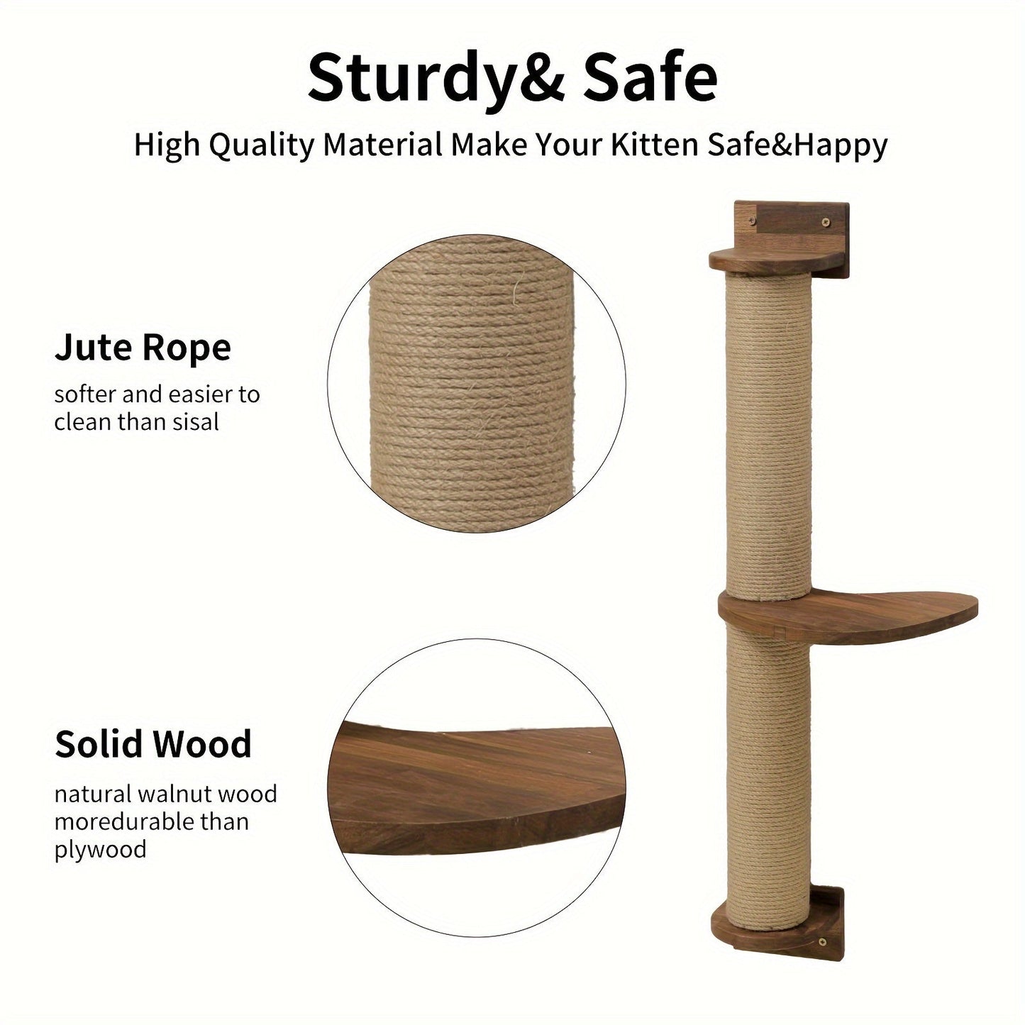 Deluxe Cat Activity Tree - Scratching Posts with Solid Walnut Wood, Wall Shelves, Scratching Pedal, and Posts - Sturdy, Space-Saving, and Stylish Cat Wall Furniture for Climbing, Playing, and Relaxing