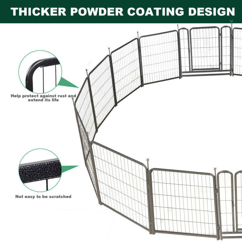 16-Panel Heavy-Duty Modular Metal Pet Playpen, 31.6" High Synthetic Fiber Dog Fence with Dual Gates for Outdoor and Indoor Use