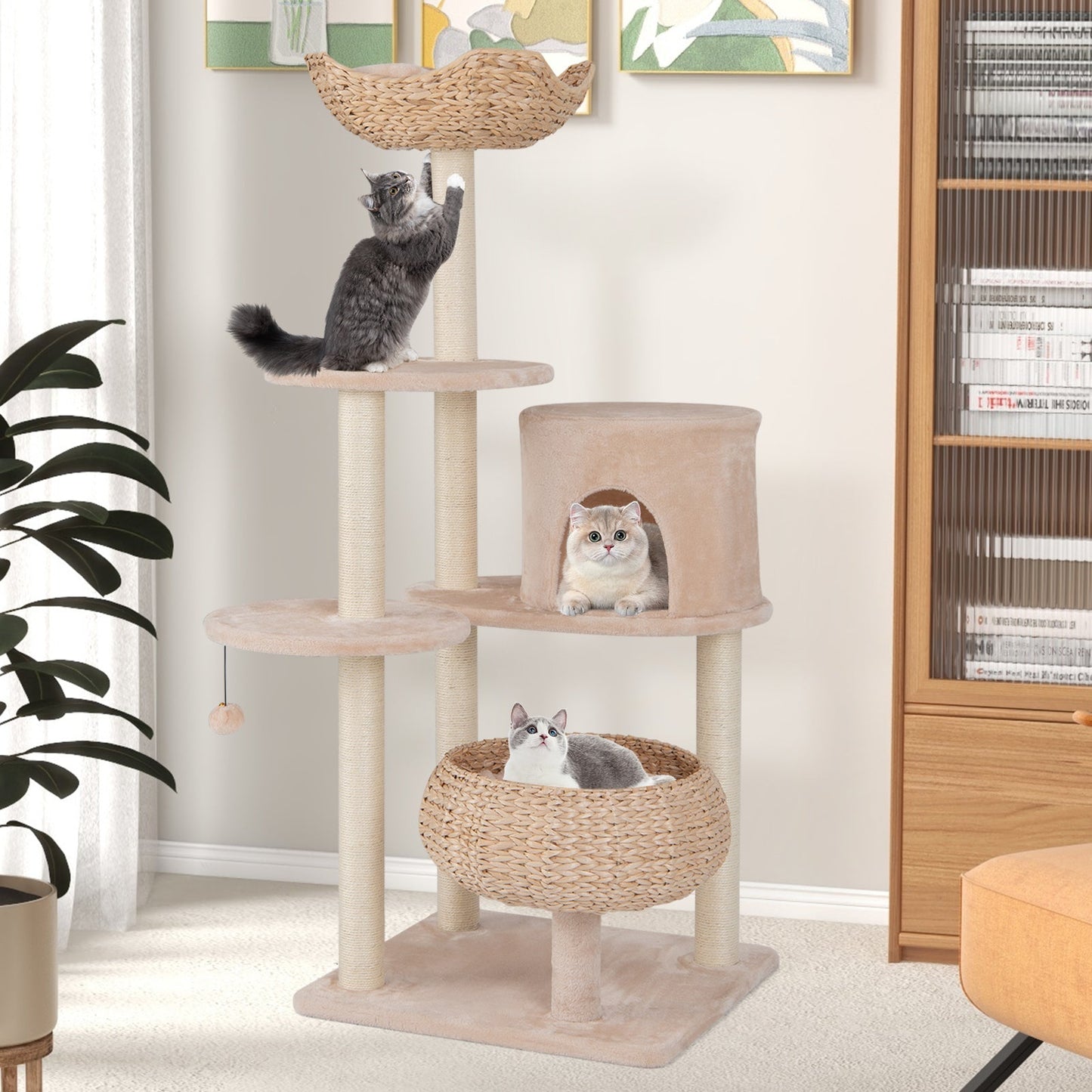 Cat Tree, 59" Cattail Cat Tower w/ Sisal Scratching Posts, Perch, Condo, Soft Hammock, Washable Cushions, 5-Layer Climbing Cat Activity Center, Cat Furniture for Indoor Kittens & Adult Cats