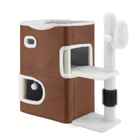 Modern 2- Level Cat Condo with Cactus Scratching Post Cozy Condo & Playful Design