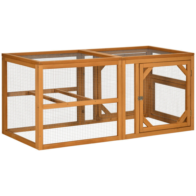 55" Wooden Chicken Coop Add-on, Outdoor Hen House with Synthetic Fiber Mesh, Expandable Mini Chicken Run with Combinable Design