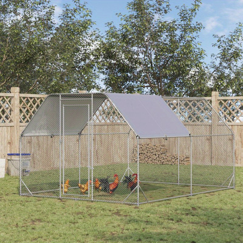 Large Walk-In Chicken Coop, Metal Hen House with Waterproof & Anti-UV Synthetic Fiber Cover, Outdoor Poultry Run Cage, 9.2' x 12.5' x 6.4' Farm Use