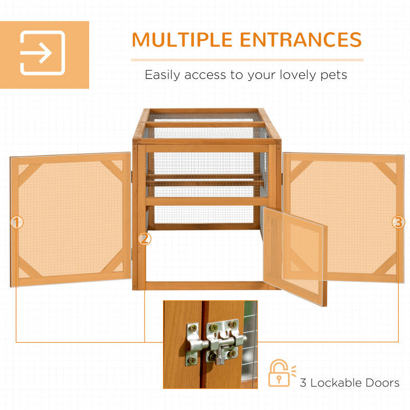 55" Wooden Chicken Coop Add-on, Outdoor Hen House with Synthetic Fiber Mesh, Expandable Mini Chicken Run with Combinable Design