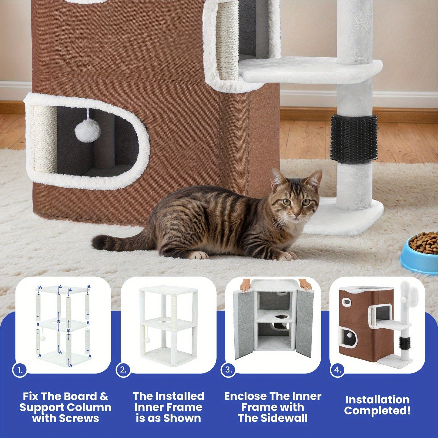 Modern 2- Level Cat Condo with Cactus Scratching Post Cozy Condo & Playful Design