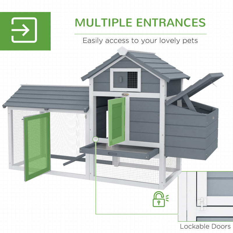 59" Compact Wooden Chicken Coop - Outdoor Hen House with Dual Doors, Nesting Box & Easy-Clean Tray, White
