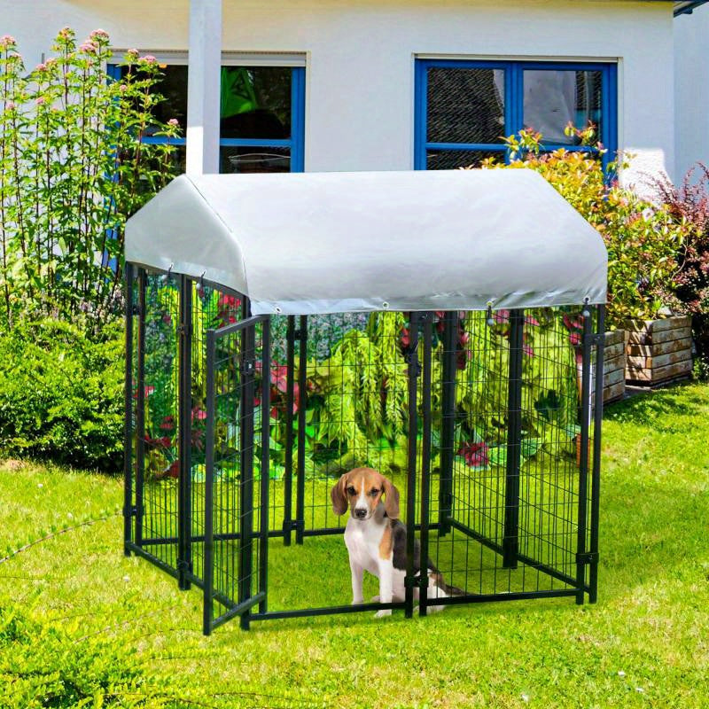 Easy-Clean, 4'x4'x4.5' Dog Playpen - Outdoor Kennel with Lockable Door & Water-Resistant Canopy for Small to Medium Breeds