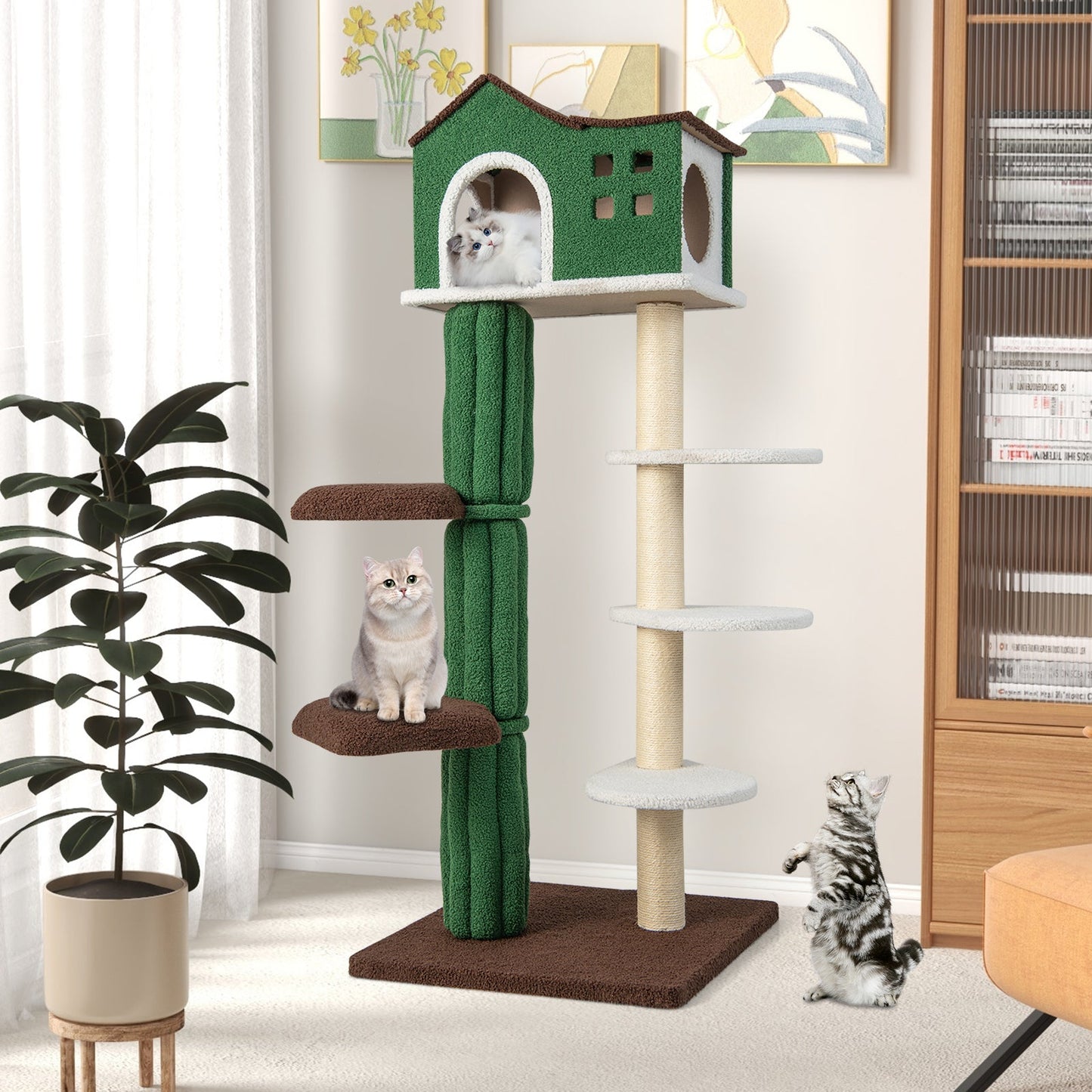 7-Tier Modern Cat Tree Tower for Indoor Cat, 61"/153 CM Tall Cat Climbing Stand w/ Sisal Scratching Posts, Top Cat Condo, Soft Mohair Plush Fabric, Cat Entertainment Furniture for Kitten & Adult Cat