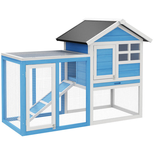 48" Light Blue Wooden Rabbit Hutch with Waterproof Asphalt Roof, Fun Outdoor Run, Removable Tray & Ramp - Ideal for Small Pets