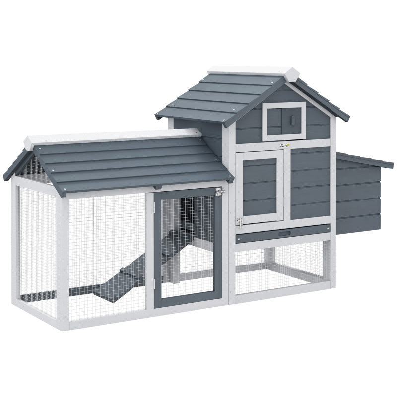 59" Compact Wooden Chicken Coop - Outdoor Hen House with Dual Doors, Nesting Box & Easy-Clean Tray, White