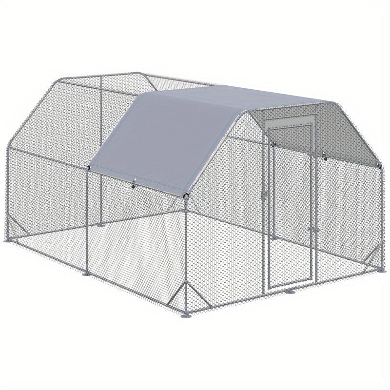 Large Walk-In Chicken Coop, Metal Hen House with Waterproof & Anti-UV Synthetic Fiber Cover, Outdoor Poultry Run Cage, 9.2' x 12.5' x 6.4' Farm Use