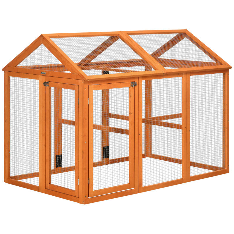 Large Wooden Chicken Coop, Combinable Design with Perches and Doors, Outdoor Backyard Farm Poultry House, Synthetic Fiber Material, 4.6' x 2.8' - Orange