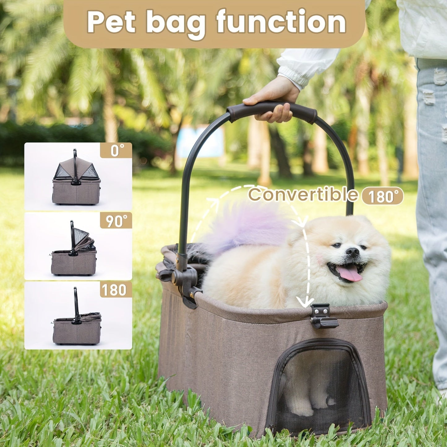 Pet Stroller, 3 In 1 Dog Stroller, Suitable For Small, Medium, Cat, With Removable Strap, Folding Dog Stroller, Suitable For Travel Pet Stroller, (p11 Carrier, Coffee)