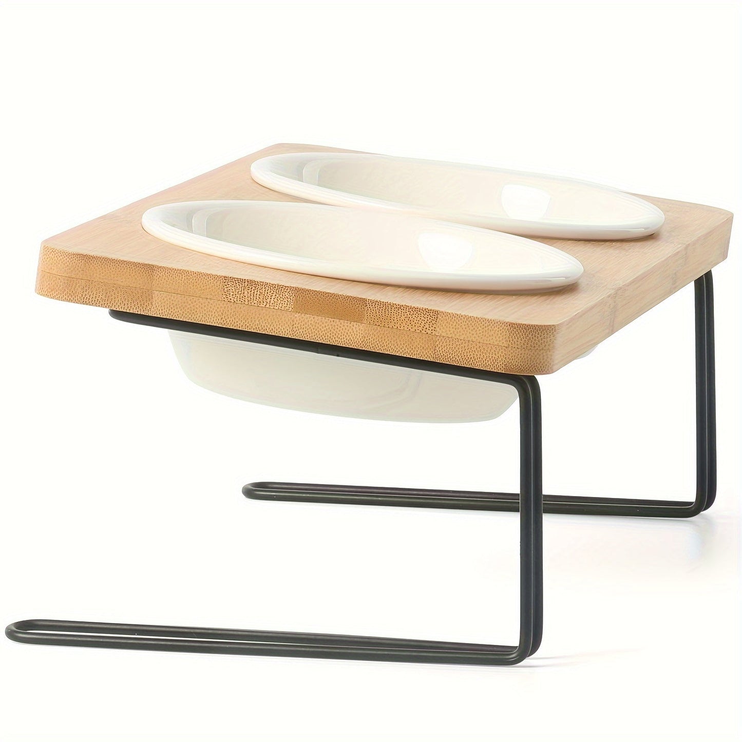 15° Ergonomic Elevated Cat Ceramic Bowls - High-Quality, Sturdy Solid Walnut Water Stand Feeder Set with Unique Tilted Design for Comfortable Eating - Suitable for Kittens, Cats, Puppies, and Small Breed Dogs