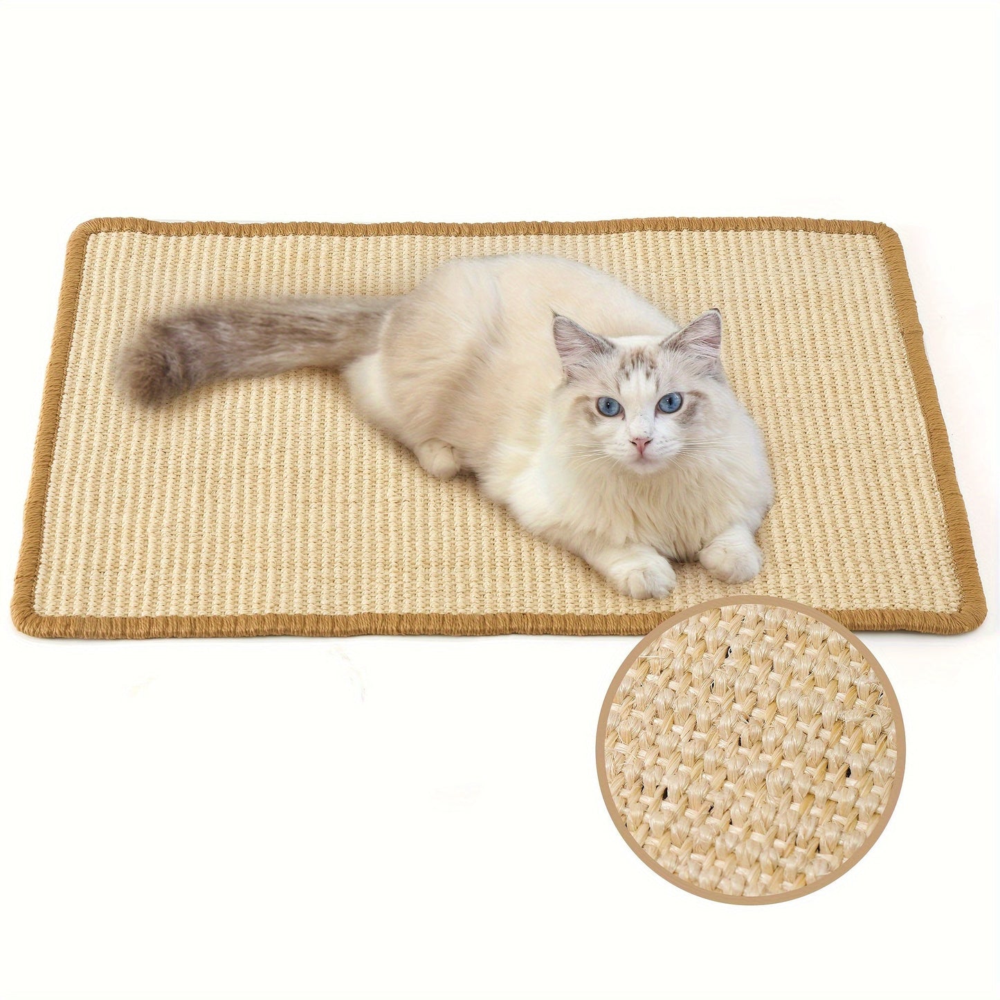 19.6 x 11.8 Inch Natural Sisal Cat Scratcher Mat - Durable Horizontal Floor Scratching Pad Rug - Protects Carpets and Sofas from Damage - Beige, Long-Lasting, Easy to Clean, and Perfect for Multi-Cat Households