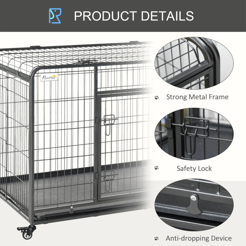 Heavy-Duty 49" Folding Dog Crate with Removable Tray, Cover & Locking Wheels - Indoor/Outdoor Metal Kennel for Small Pets