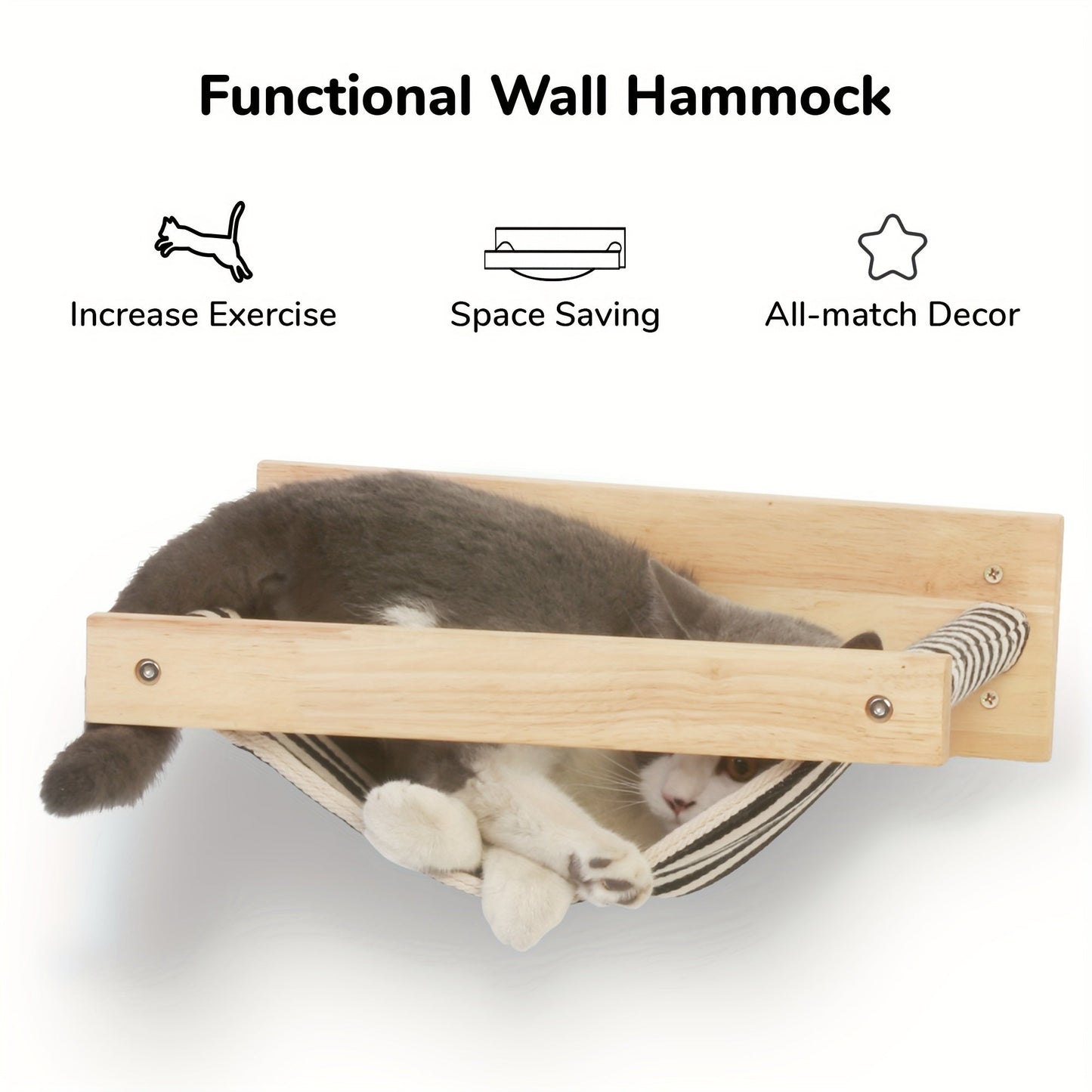 Wooden Tree Hammock - Trees Category Deluxe Cat Perches and Beds with Stable Shelves for Sleeping, Playing, Climbing, and Lounging - Black Stripe, Sturdy, Space-Saving, and Easy to Assemble Wall Furniture for Feline Friends