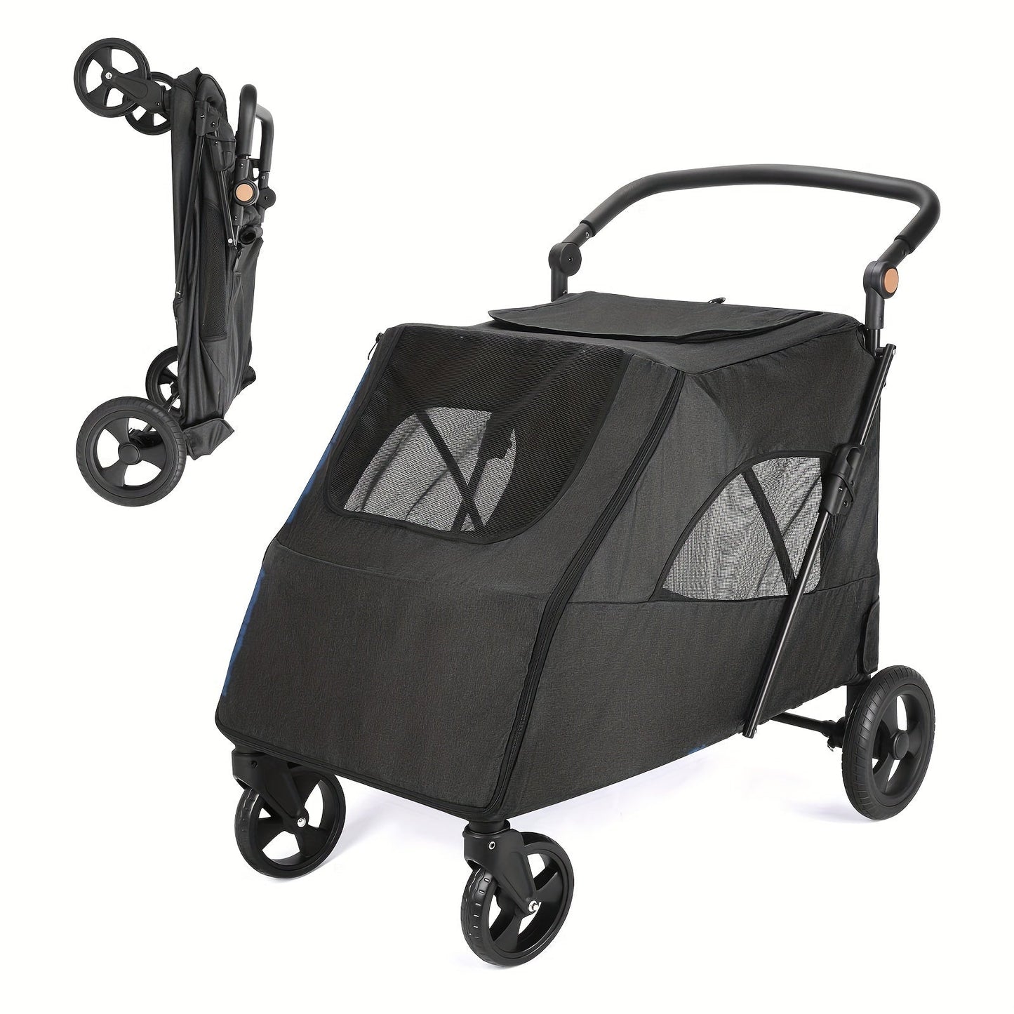 Pet Cart, Foldable Cart With 4 Wheels, Mesh Sunroof Pet Cart For Small To Large Dogs And Other Pets Traveling, Storage Space Pets Can Easily Walk Outdoors