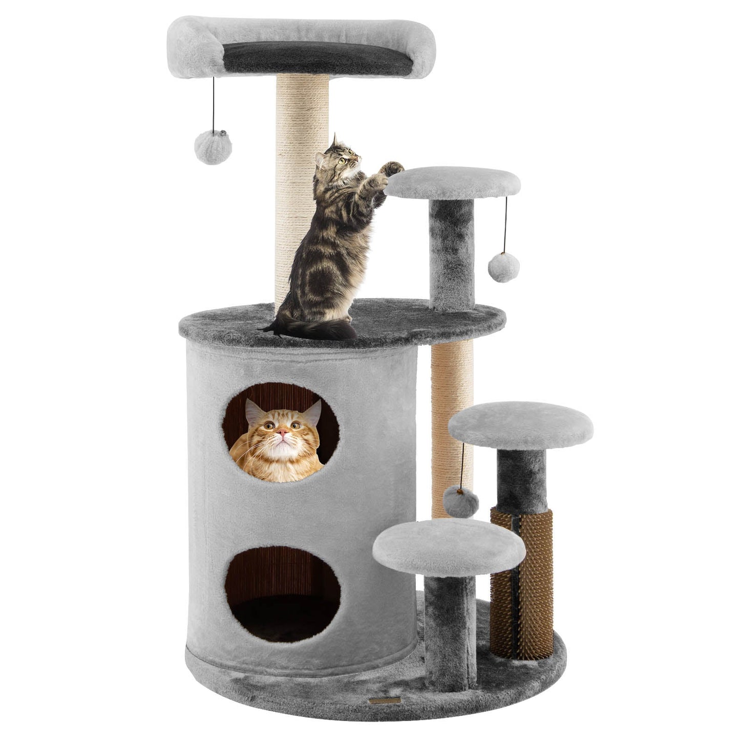 6-Tier Cat Tree Tower W/ Scratching Posts, Cat Self Groomer, 2-Tier Cat-Hole Condo W/ Bamboo, 40" Cat Climbing Stand for Rest & Fun, Cat Tree Amusement Center Furniture for Kitten & Adult Cat