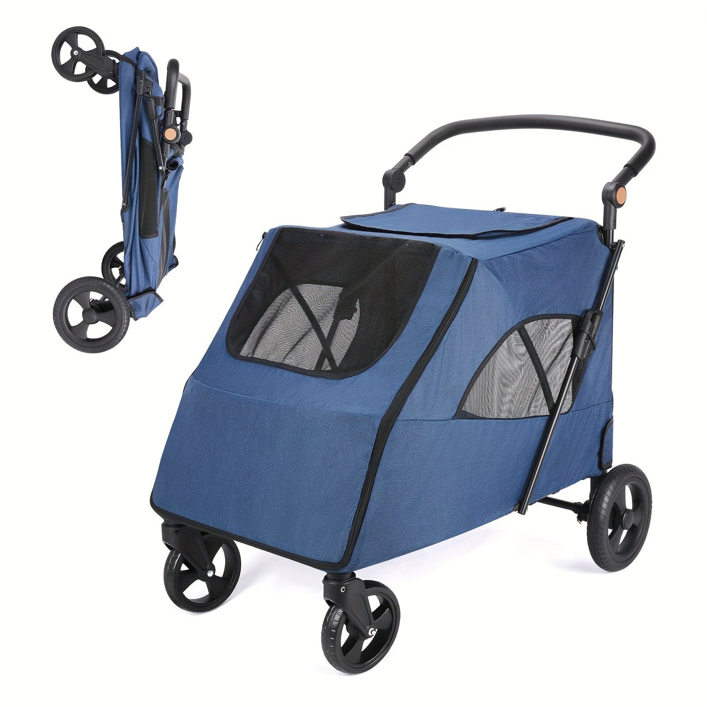 Pet Cart, Foldable Cart With 4 Wheels, Mesh Sunroof Pet Cart For Small To Large Dogs And Other Pets Traveling, Storage Space Pets Can Easily Walk Outdoors