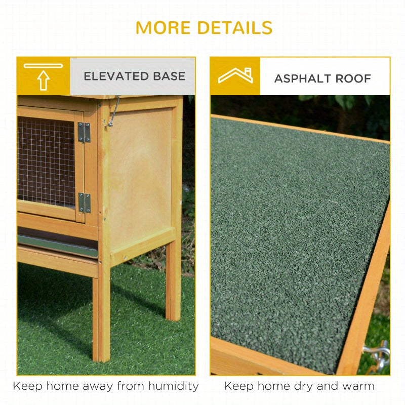 Wooden Rabbit Hutch, Waterproof Roof, No Leak Tray, Sturdy Fir Wood Construction, Indoor/Outdoor Bunny Cage with Multiple Entrances