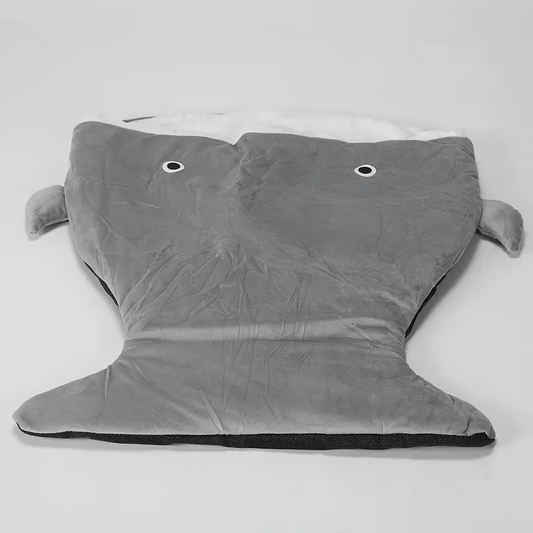 Cozy Shark-Shaped Pet Bed for Small Dogs & Cats - Anti-Slip, Thickened Winter Warmth Dog & Cat Sleeping Bag with Plush Cushion Mat, Polyester, Ideal for Small Breeds - Gray