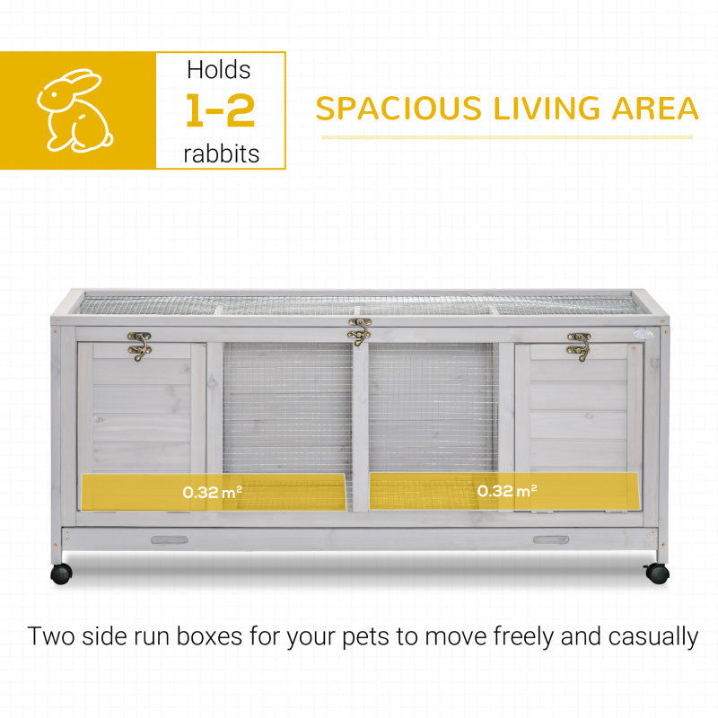 Wooden Rabbit Hutch with Wheels, Openable Roof, Removable Trays, and Dividers - Indoor/Outdoor Small Animal Cage for 1-2 Rabbits