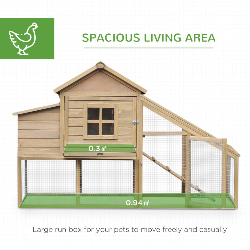 69" Wooden Chicken Coop with Ramp, Ventilated Window, Removable Tray, and Nesting Box for Poultry