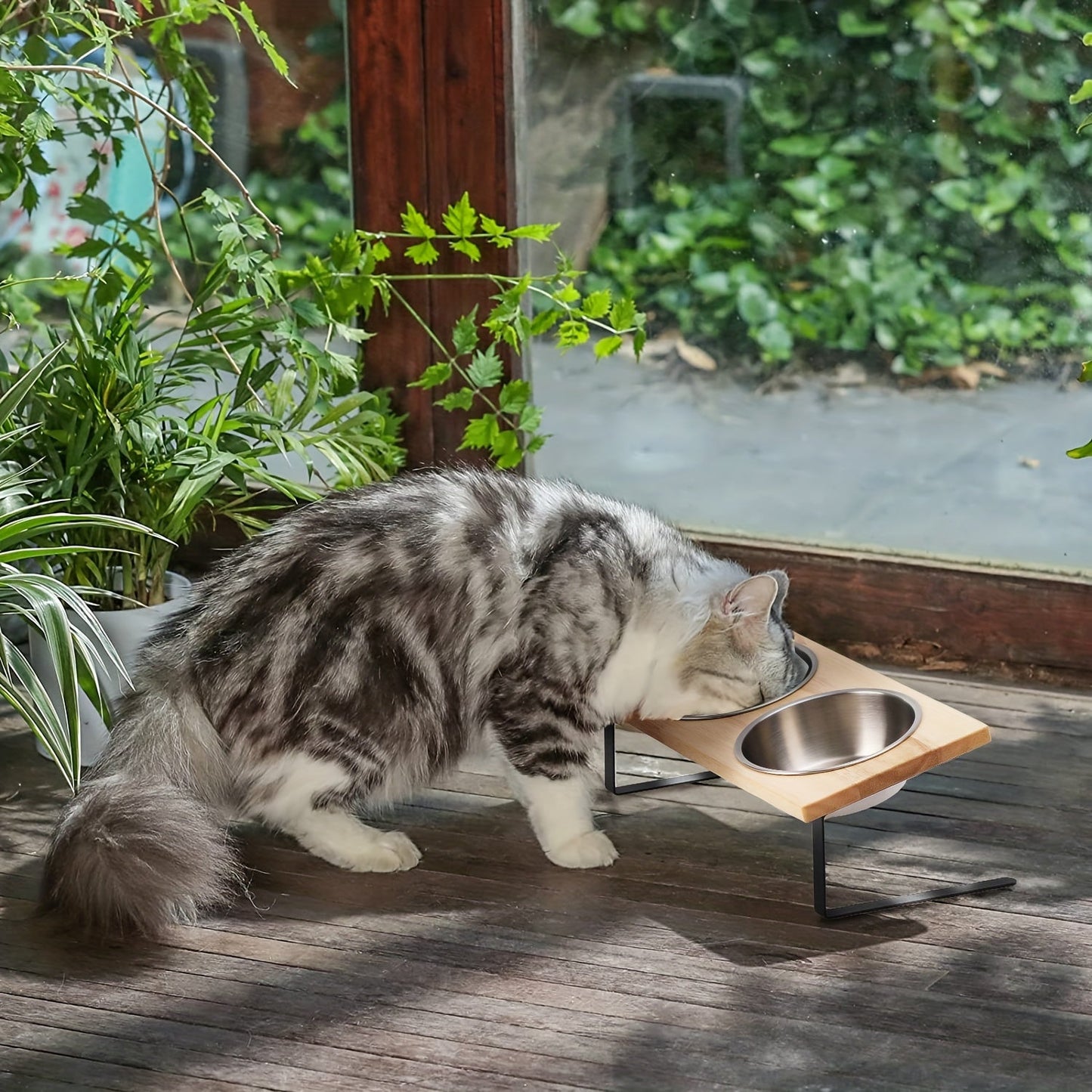 Deluxe Elevated Feeding Station - Raised Bowls for Small Dogs and Cats with 15° Tilted Stainless Steel Stand, Rubber Board, Food and Water Bowl Set for Healthy Eating and Easy Cleaning