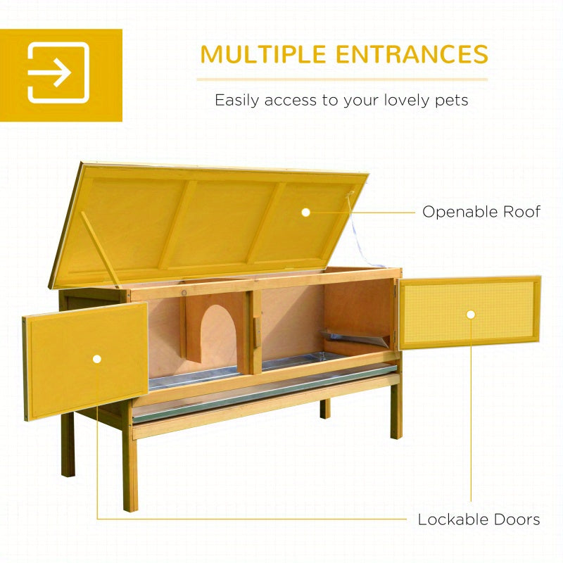 Wooden Rabbit Hutch, Waterproof Roof, No Leak Tray, Sturdy Fir Wood Construction, Indoor/Outdoor Bunny Cage with Multiple Entrances