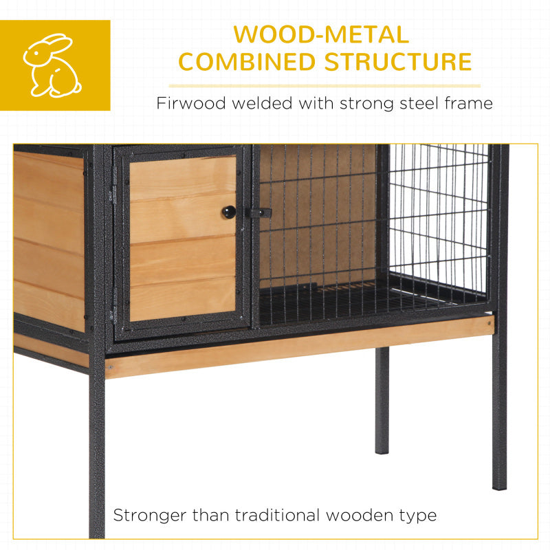 Elevated Rabbit Hutch, Wooden Small Animal Cage with Metal Frame, Openable Water-Resistant Roof, No Leak Tray, Indoor/Outdoor Bunny Habitat