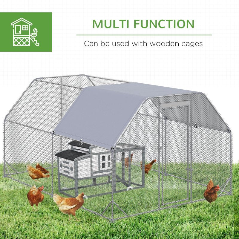 Large Walk-In Chicken Coop, Metal Hen House with Waterproof & Anti-UV Synthetic Fiber Cover, Outdoor Poultry Run Cage, 9.2' x 12.5' x 6.4' Farm Use