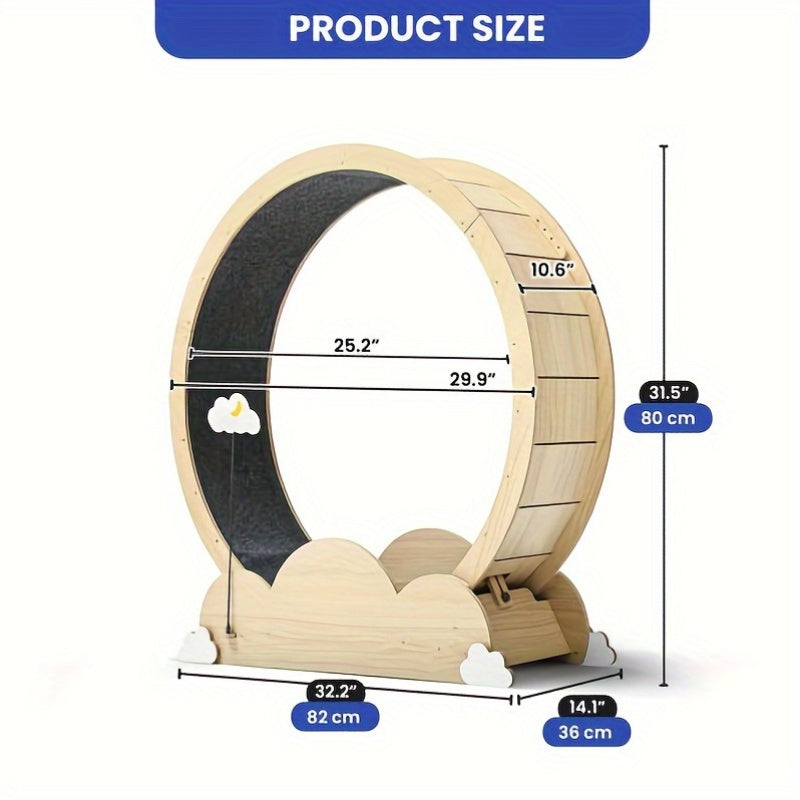 Wooden Design Cat Wheel with Safety Lock- Quiet Operation, Suitable for Indoor Pets