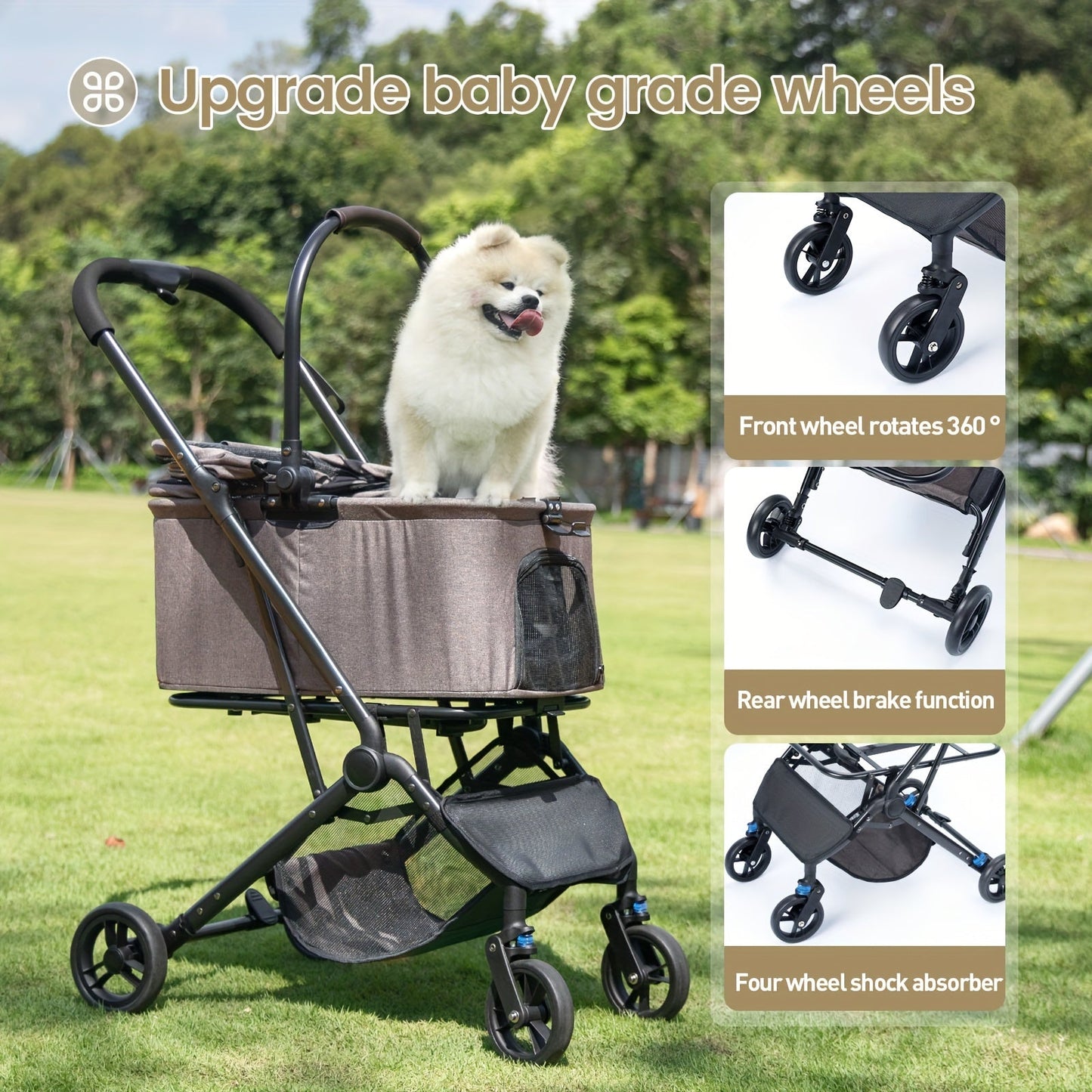 Pet Stroller, 3 In 1 Dog Stroller, Suitable For Small, Medium, Cat, With Removable Strap, Folding Dog Stroller, Suitable For Travel Pet Stroller, (p11 Carrier, Coffee)