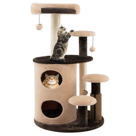 6-Tier Cat Tree Tower W/ Scratching Posts, Cat Self Groomer, 2-Tier Cat-Hole Condo W/ Bamboo, 40" Cat Climbing Stand for Rest & Fun, Cat Tree Amusement Center Furniture for Kitten & Adult Cat