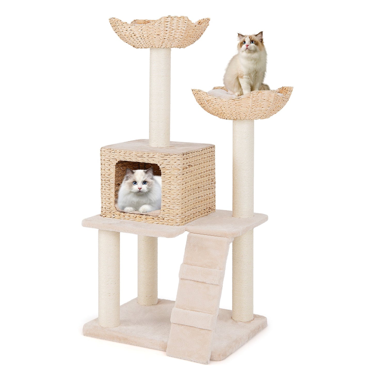 Cat Tree, 48" Cattail Cat Tower w/ Sisal Scratching Posts, Perch, Condo, Basket Bed, Ladder, Washable Cushions, 4-Layer Cat Activity Center, Climbing Furniture for Indoor Kittens & Adult Cats