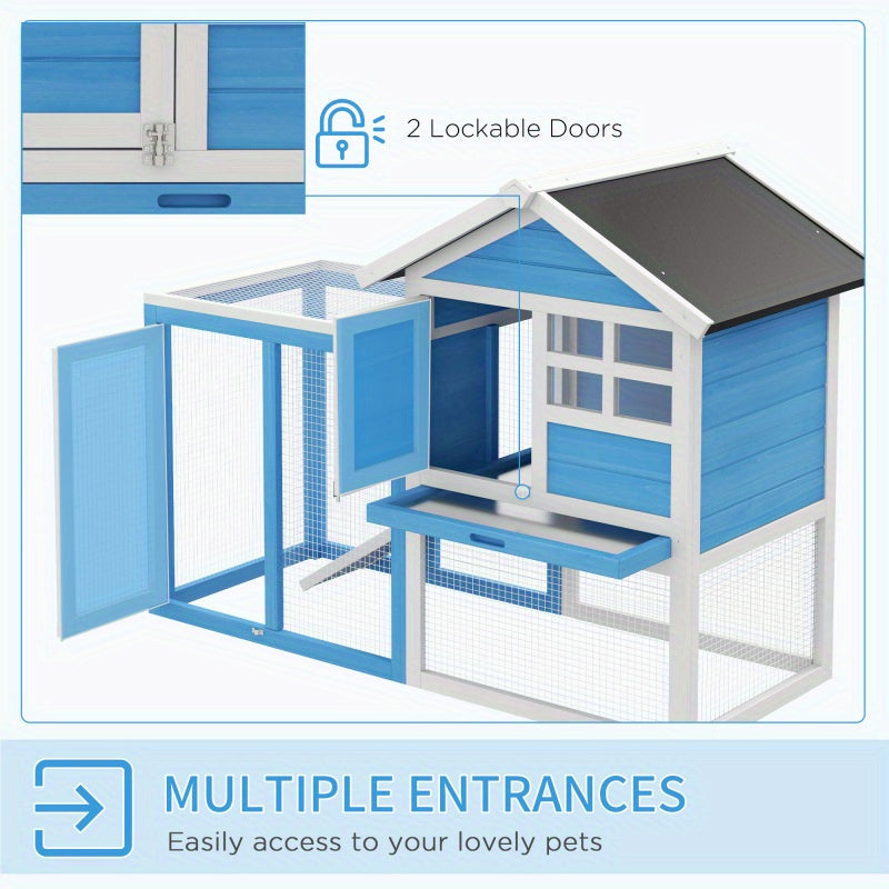 48" Light Blue Wooden Rabbit Hutch with Waterproof Asphalt Roof, Fun Outdoor Run, Removable Tray & Ramp - Ideal for Small Pets