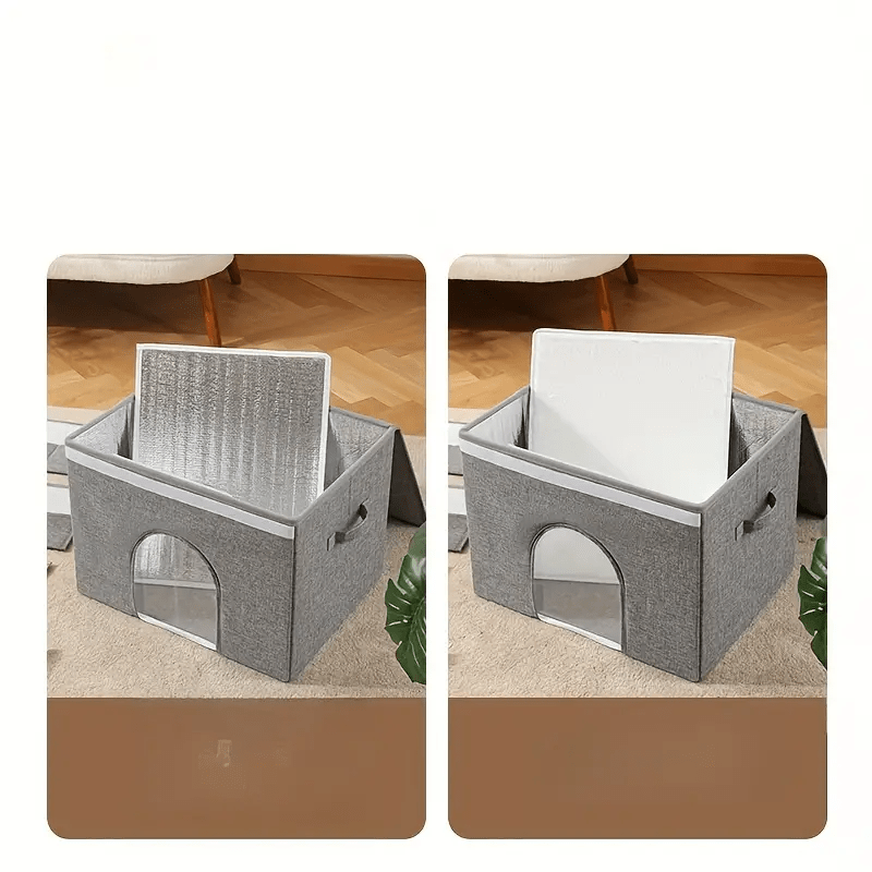 A foldable polyester cat bed with cooling ice pack - assembled, portable pet house that provides cats with a comfortable and cool summer sleeping environment year-round (stable structure, no collapse when lying down)