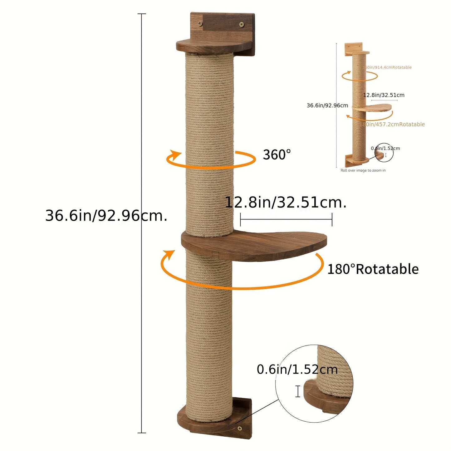 Deluxe Cat Activity Tree - Scratching Posts with Solid Walnut Wood, Wall Shelves, Scratching Pedal, and Posts - Sturdy, Space-Saving, and Stylish Cat Wall Furniture for Climbing, Playing, and Relaxing