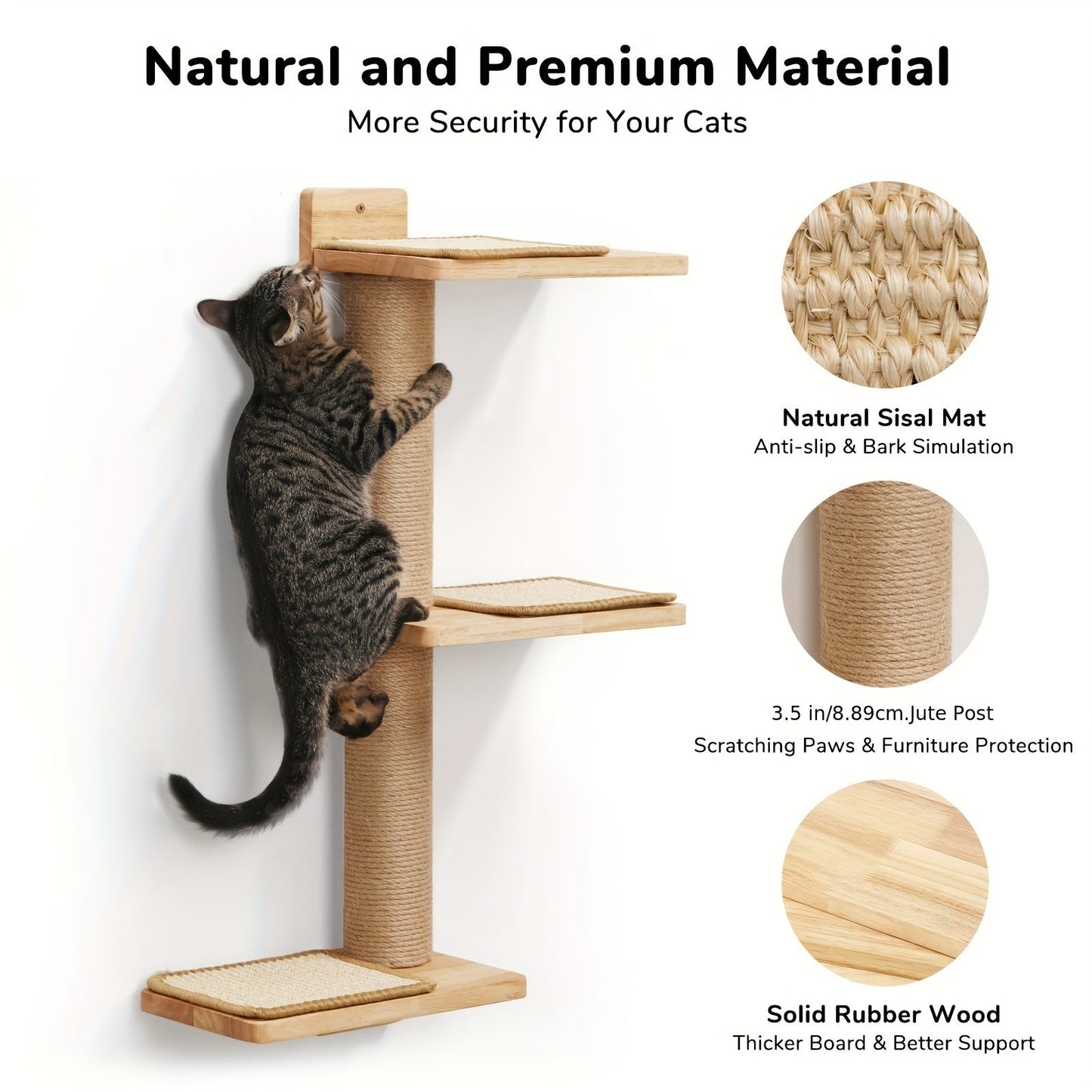 Cat Wall Shelves, DIY Cat Wall Jungle And Cats Perch Platform Supplies, 3 In 1 Transformable Kitty Scratching Post Wall Mounted, Suit For Cats Climb, Play, Scratch