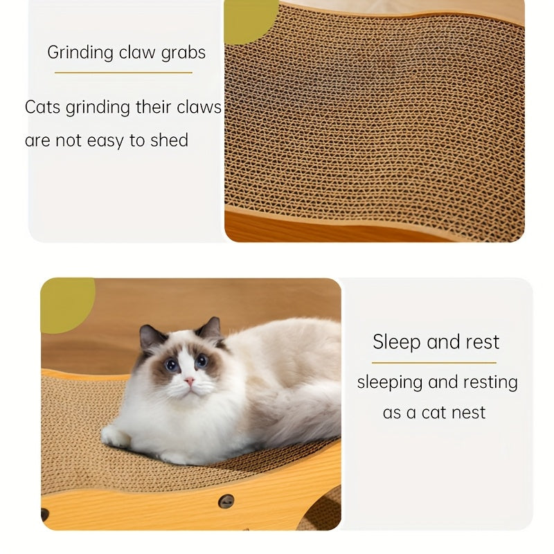 Walnut Wood Cat Scratching Sofa, Durable Hairless Woven Nest, All-Season Comfortable Cat Bed & Play Lounge with Built-in Scratching Post for Cats