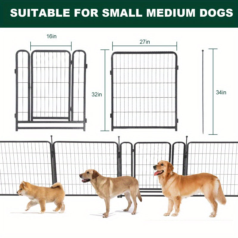 16-Panel Heavy-Duty Modular Metal Pet Playpen, 31.6" High Synthetic Fiber Dog Fence with Dual Gates for Outdoor and Indoor Use