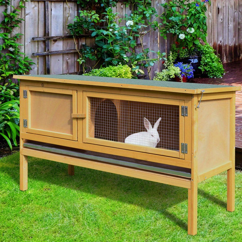 Wooden Rabbit Hutch, Waterproof Roof, No Leak Tray, Sturdy Fir Wood Construction, Indoor/Outdoor Bunny Cage with Multiple Entrances