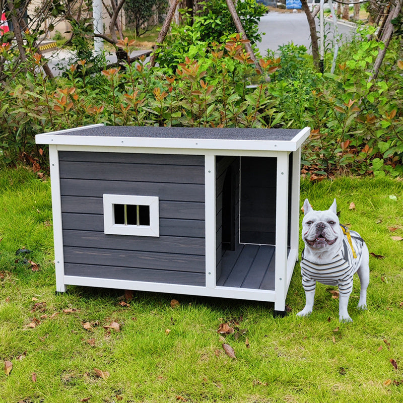 Waterproof Outdoor Dog House with Porch Deck, Synthetic Fiber Puppy Kennel, Weatherproof Pet Shelter with Raised Floor