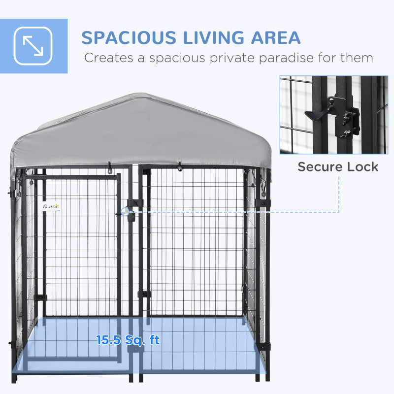 Easy-Clean, 4'x4'x4.5' Dog Playpen - Outdoor Kennel with Lockable Door & Water-Resistant Canopy for Small to Medium Breeds