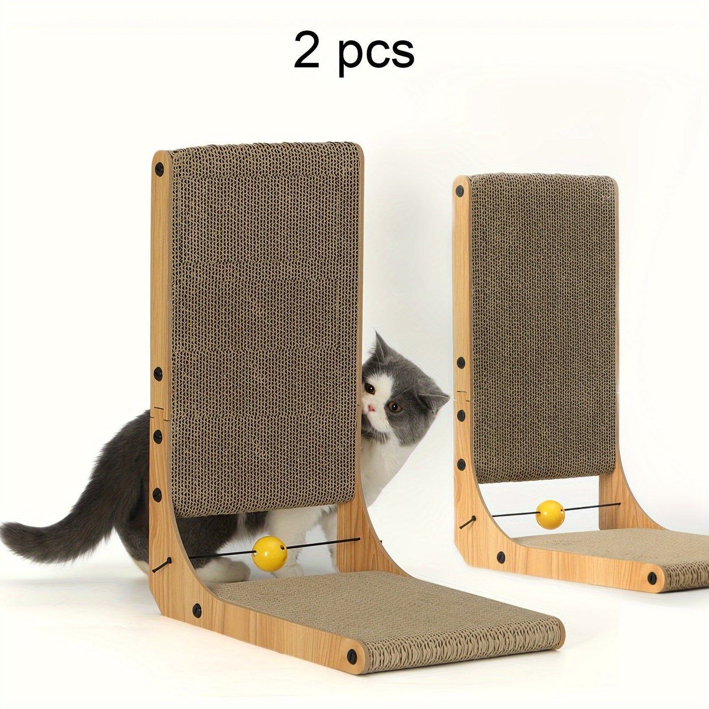 1/2pcs, 18.9 Inch L Shape Cardboard Cat Scratcher, Vertical Wall Mounted Kitty Scratching Pad With Ball Toy For Indoor Cats