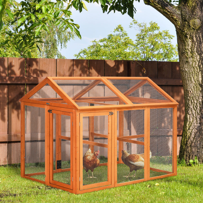 Large Wooden Chicken Coop, Combinable Design with Perches and Doors, Outdoor Backyard Farm Poultry House, Synthetic Fiber Material, 4.6' x 2.8' - Orange